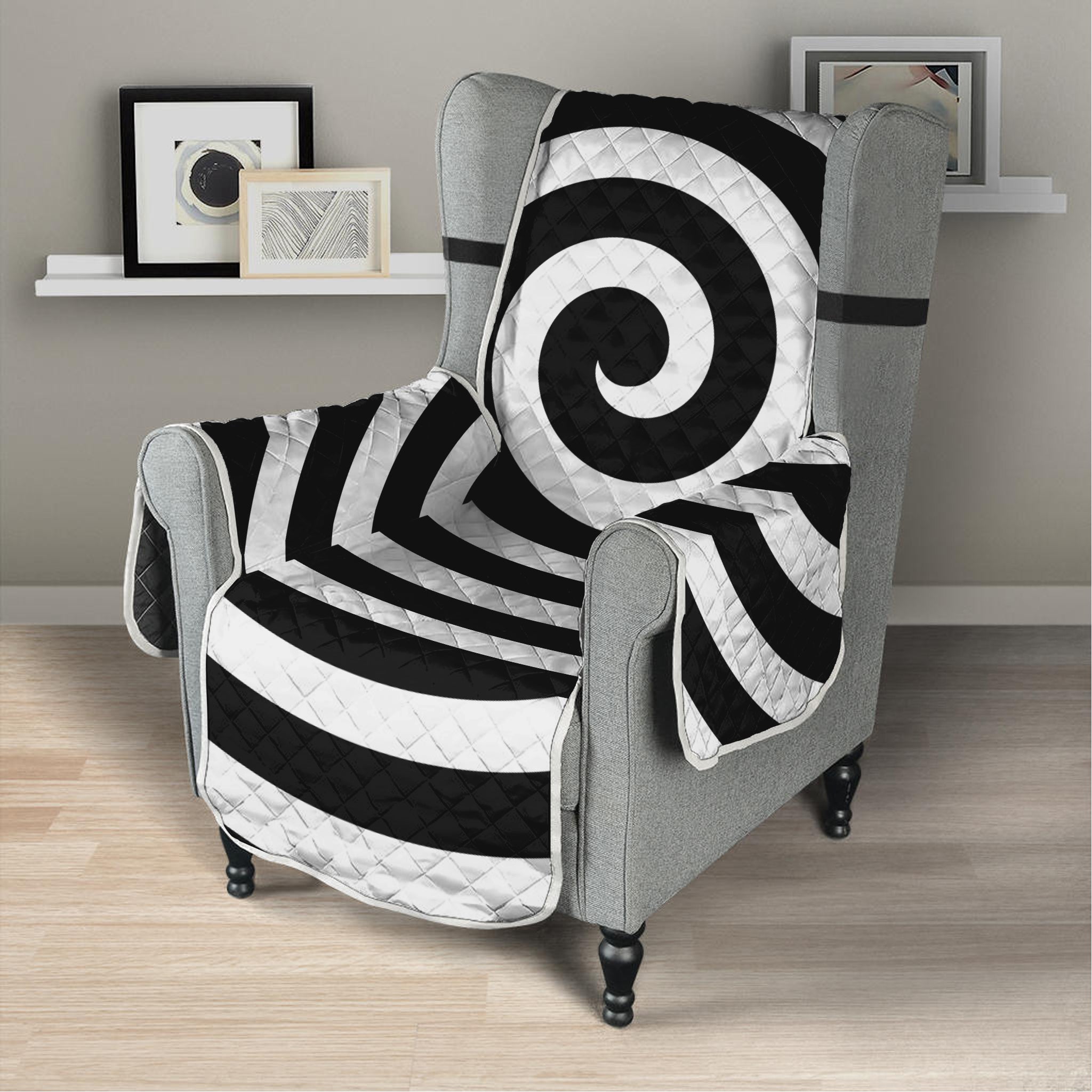 Black And White Swirl Illusion Print Armchair Protector