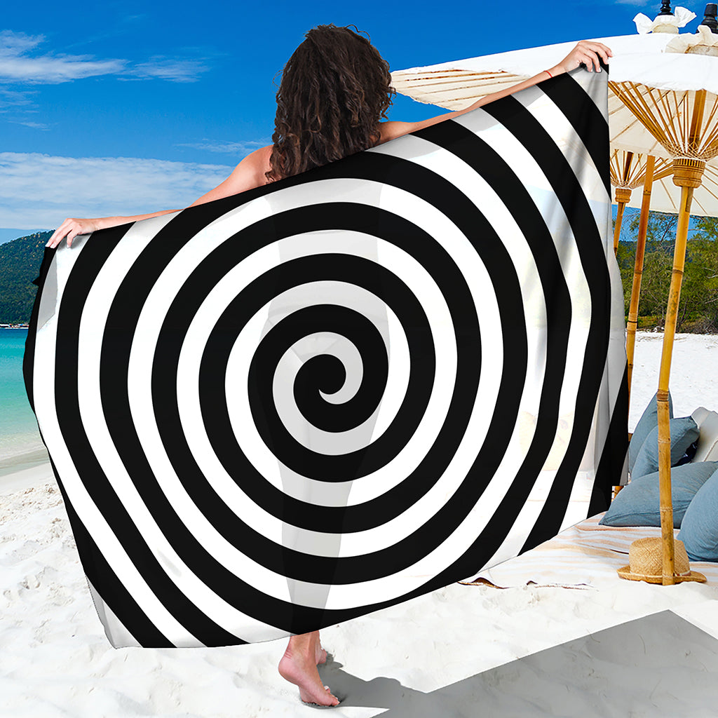 Black And White Swirl Illusion Print Beach Sarong Wrap