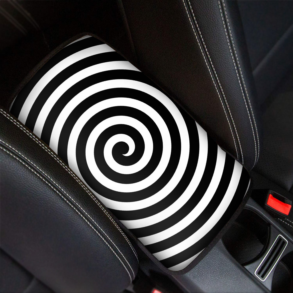 Black And White Swirl Illusion Print Car Center Console Cover