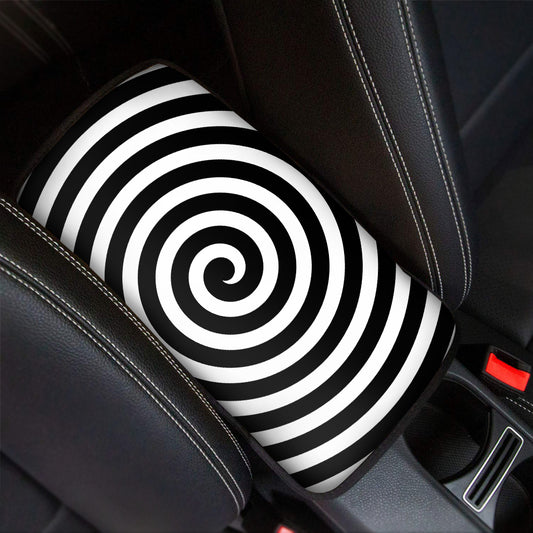 Black And White Swirl Illusion Print Car Center Console Cover
