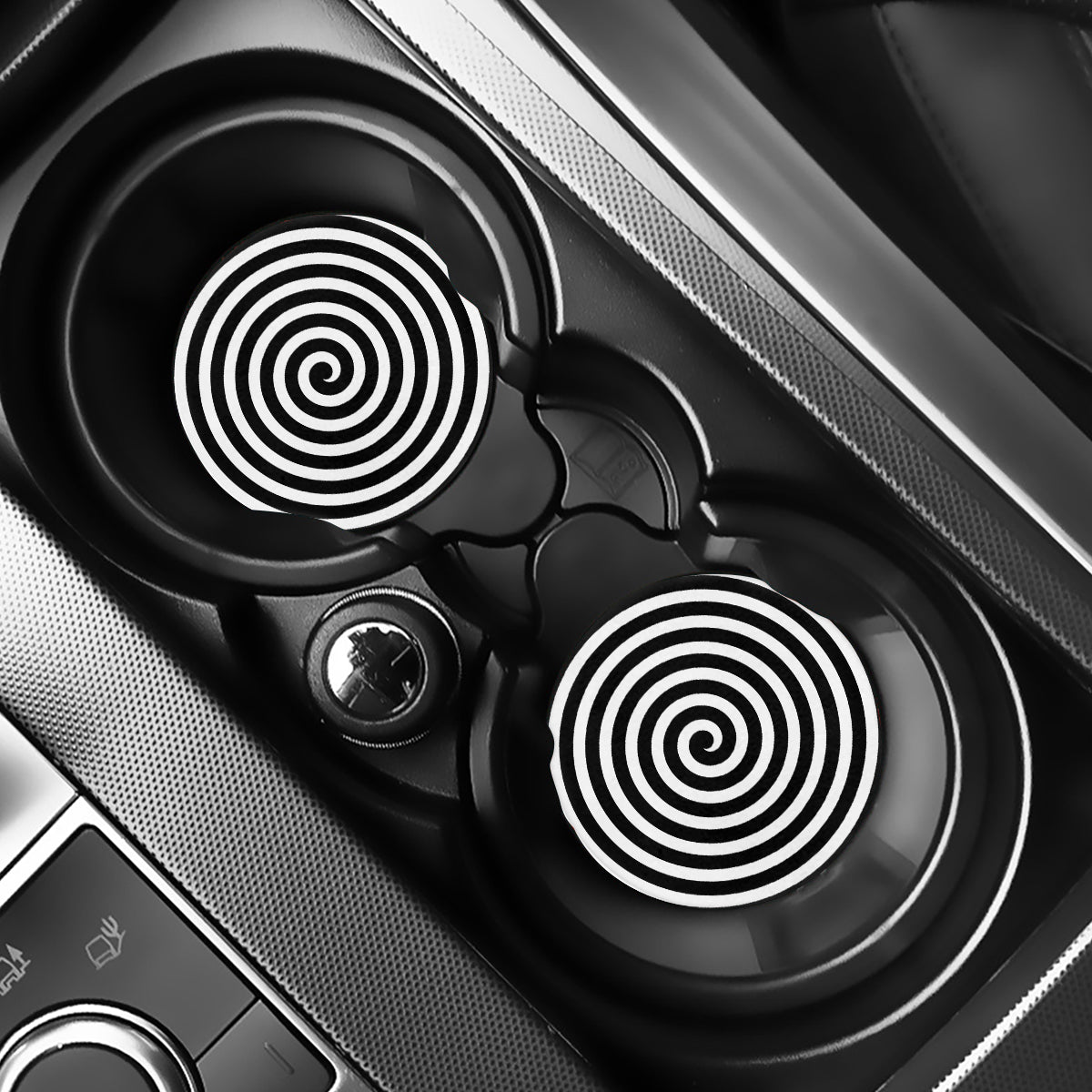 Black And White Swirl Illusion Print Car Coasters