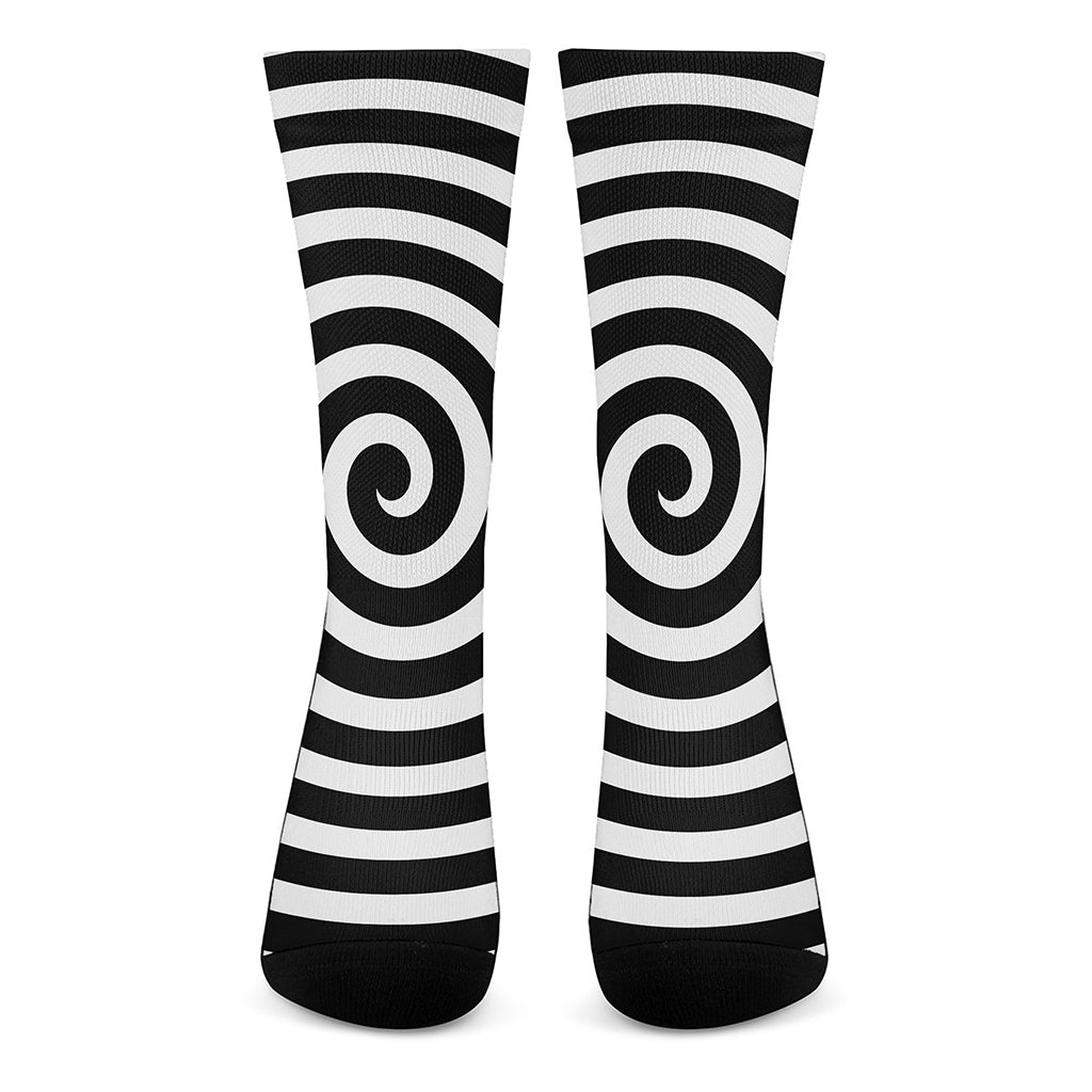 Black And White Swirl Illusion Print Crew Socks