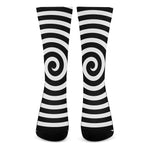 Black And White Swirl Illusion Print Crew Socks