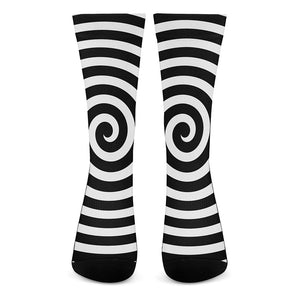 Black And White Swirl Illusion Print Crew Socks