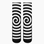 Black And White Swirl Illusion Print Crew Socks