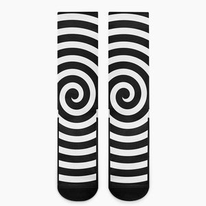 Black And White Swirl Illusion Print Crew Socks