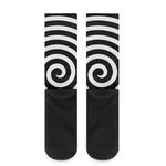 Black And White Swirl Illusion Print Crew Socks