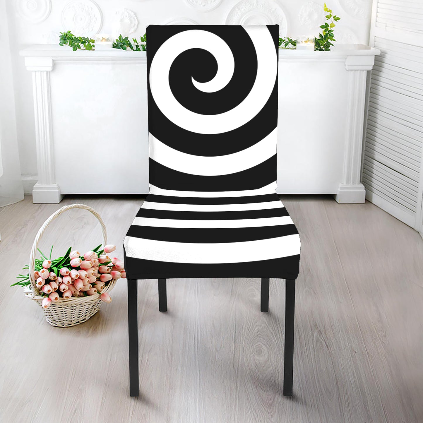 Black And White Swirl Illusion Print Dining Chair Slipcover