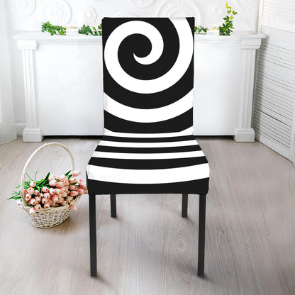 Black And White Swirl Illusion Print Dining Chair Slipcover