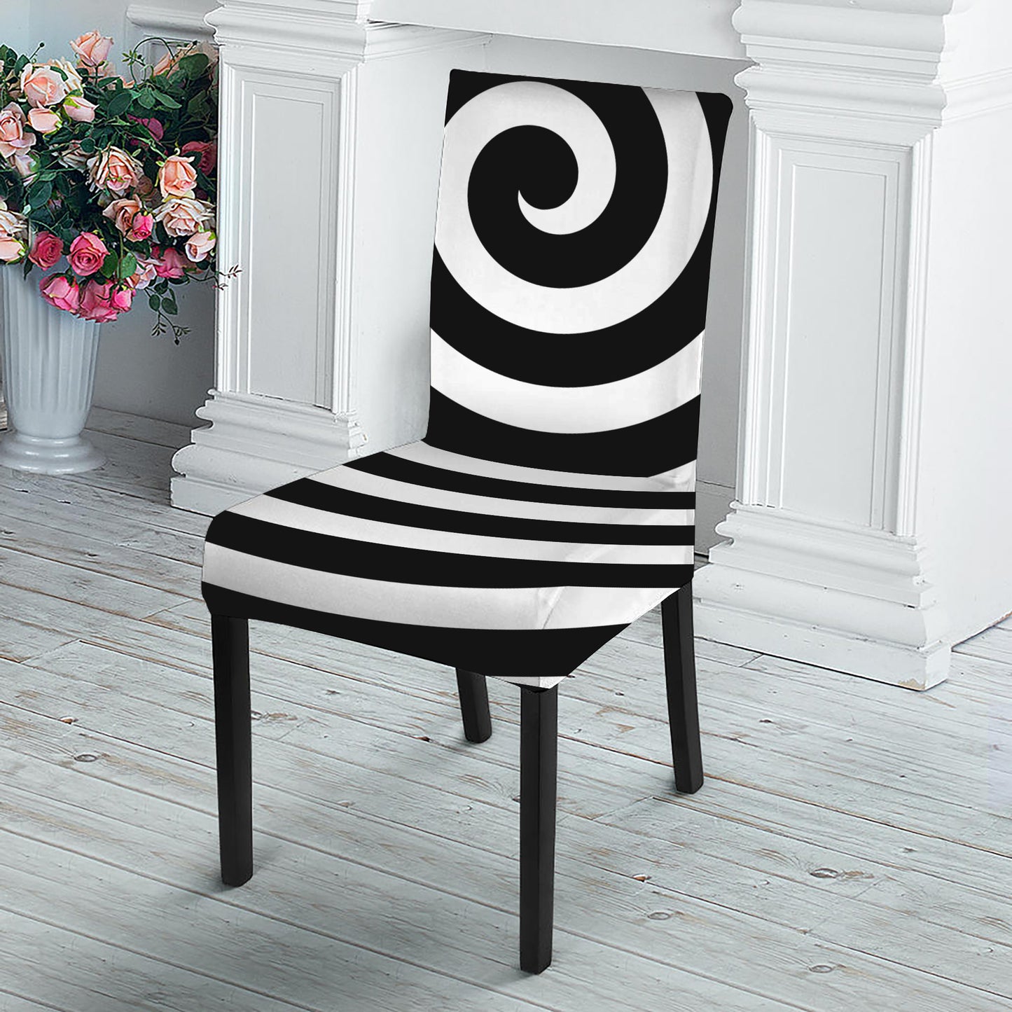 Black And White Swirl Illusion Print Dining Chair Slipcover