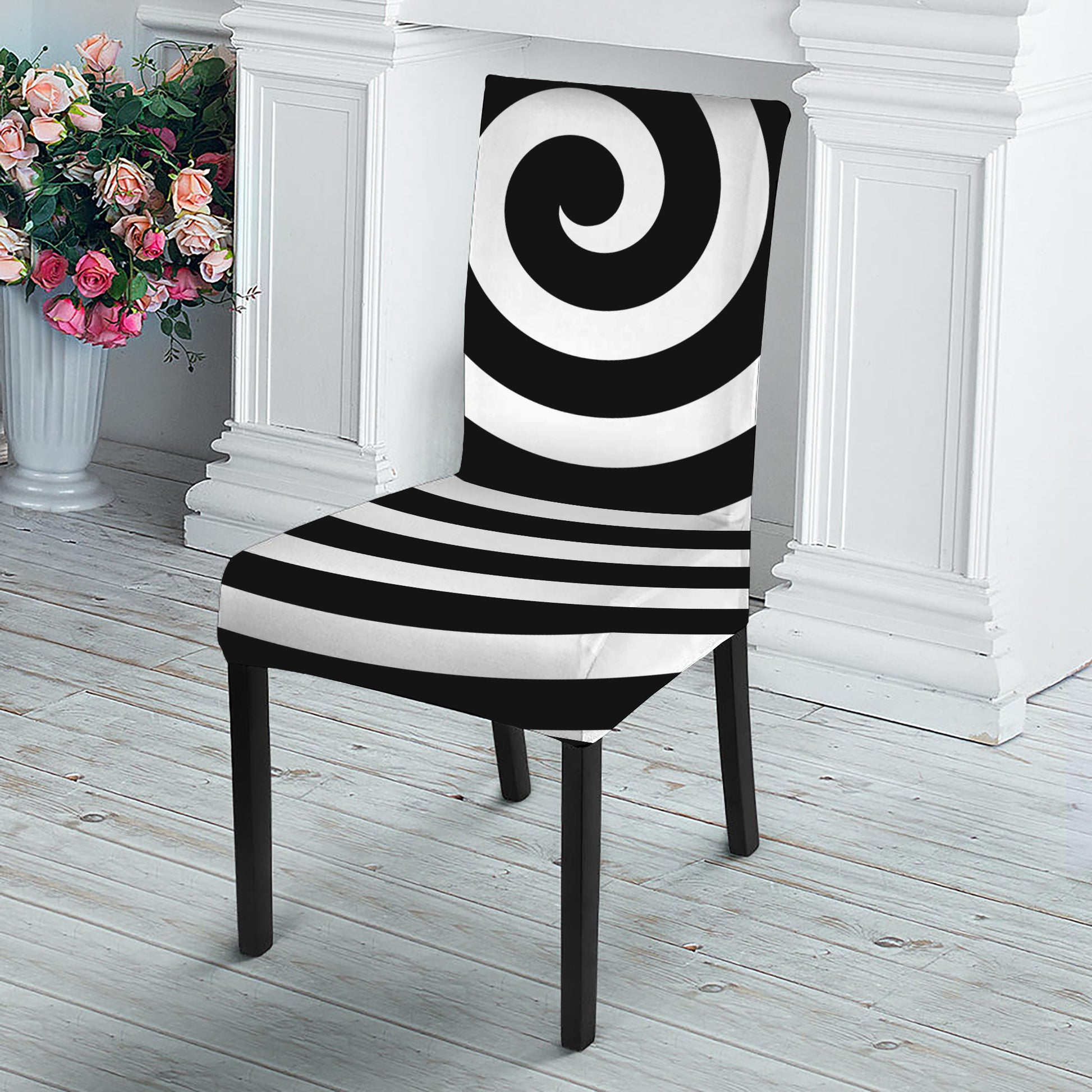 Black And White Swirl Illusion Print Dining Chair Slipcover