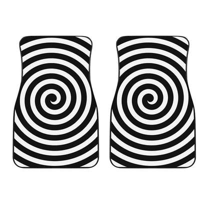 Black And White Swirl Illusion Print Front Car Floor Mats