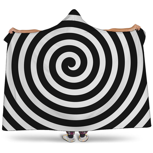 Black And White Swirl Illusion Print Hooded Blanket