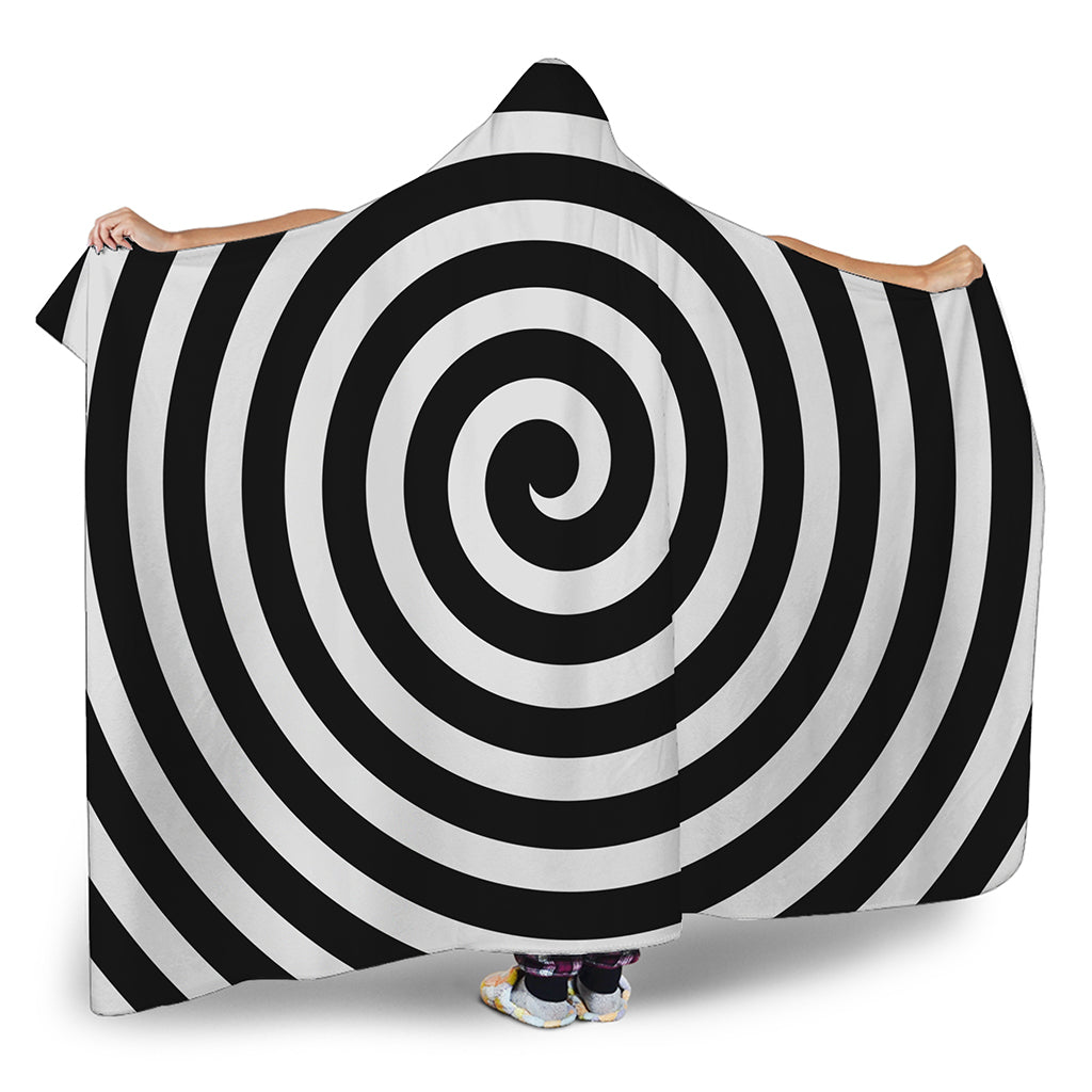 Black And White Swirl Illusion Print Hooded Blanket