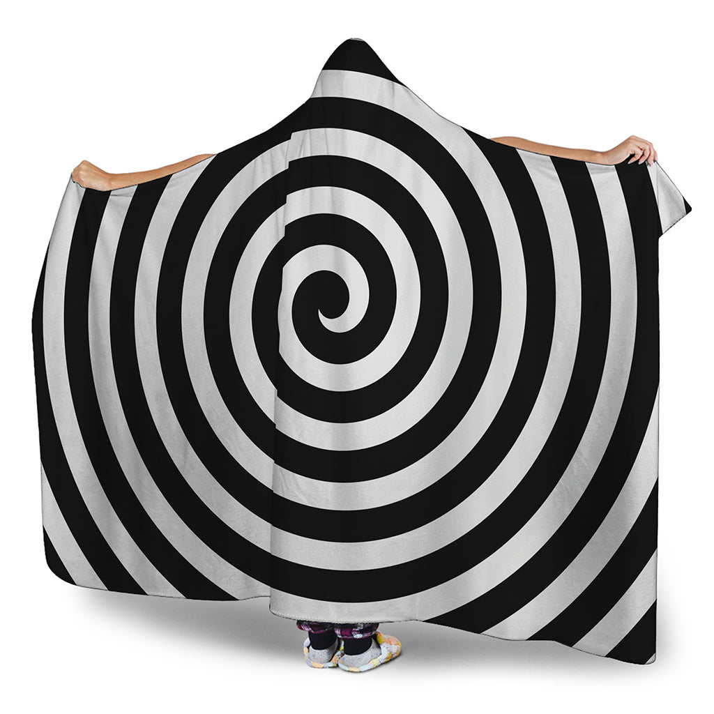 Black And White Swirl Illusion Print Hooded Blanket