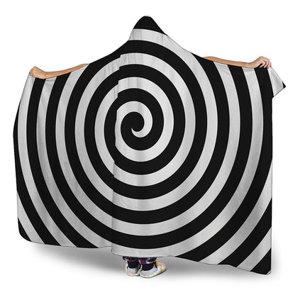 Black And White Swirl Illusion Print Hooded Blanket