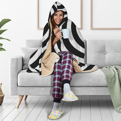 Black And White Swirl Illusion Print Hooded Blanket