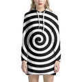 Black And White Swirl Illusion Print Pullover Hoodie Dress