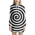 Black And White Swirl Illusion Print Hoodie Dress