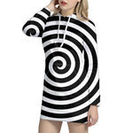Black And White Swirl Illusion Print Hoodie Dress