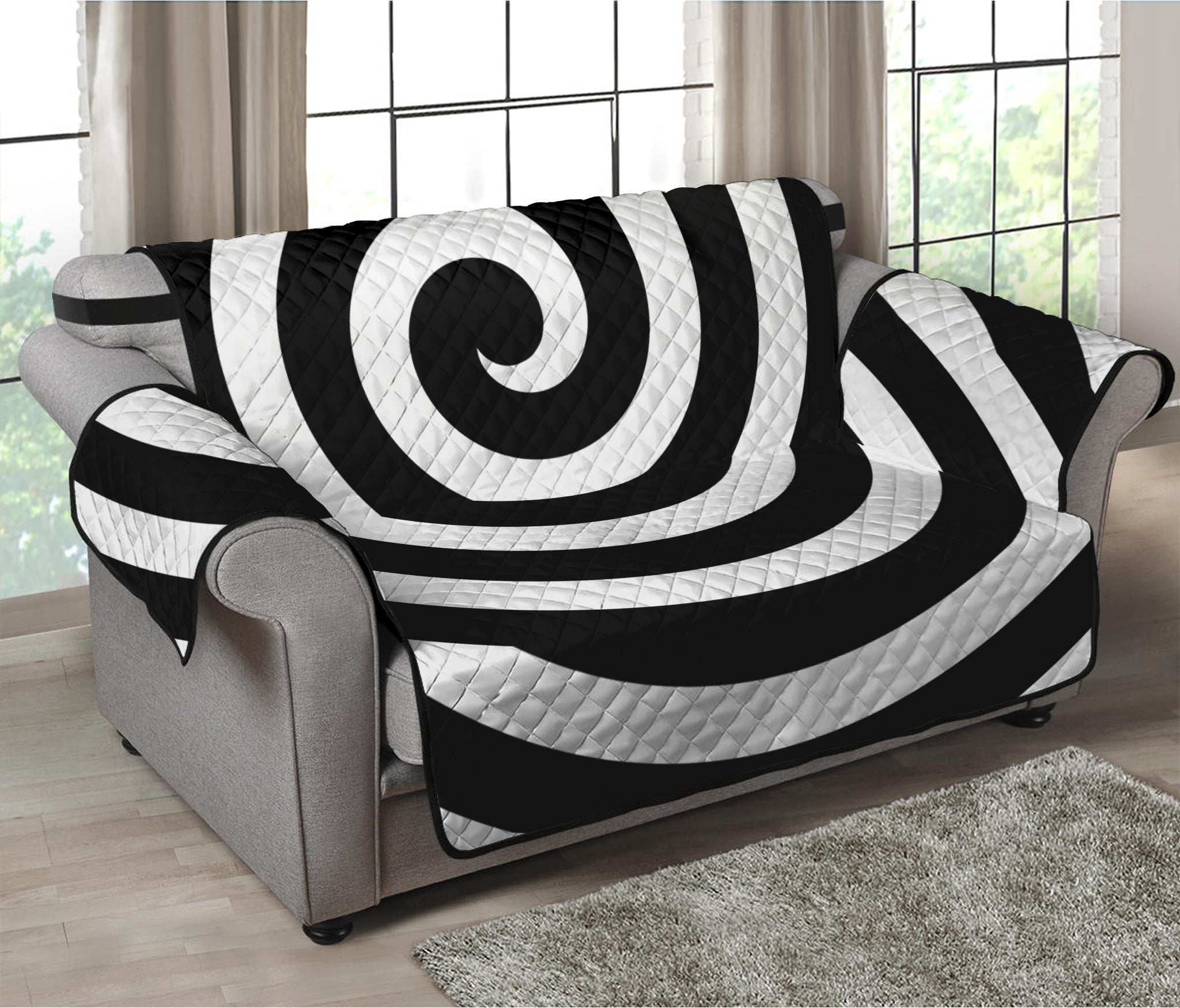 Black And White Swirl Illusion Print Loveseat Protector