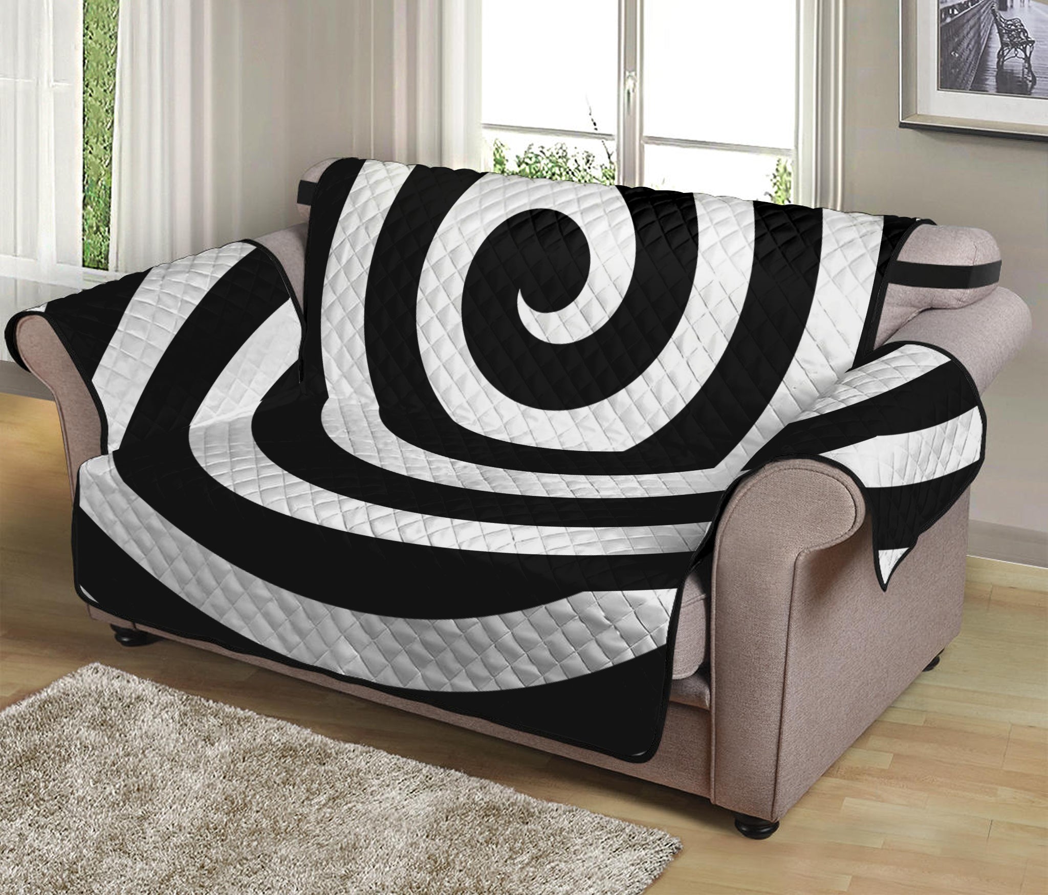 Black And White Swirl Illusion Print Loveseat Protector