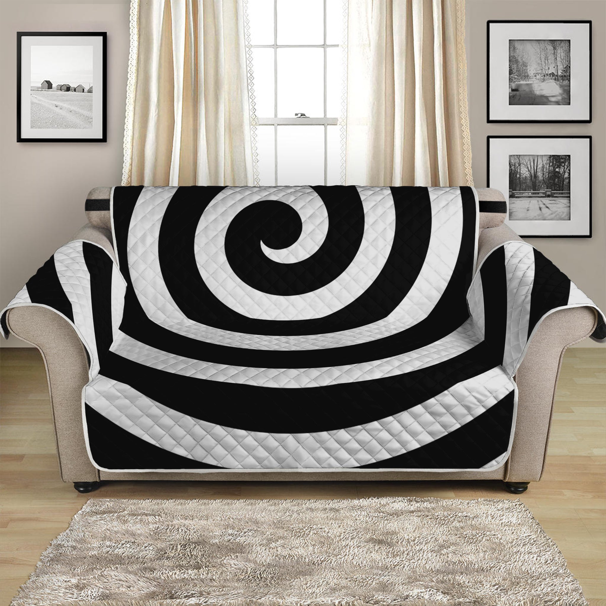 Black And White Swirl Illusion Print Loveseat Protector