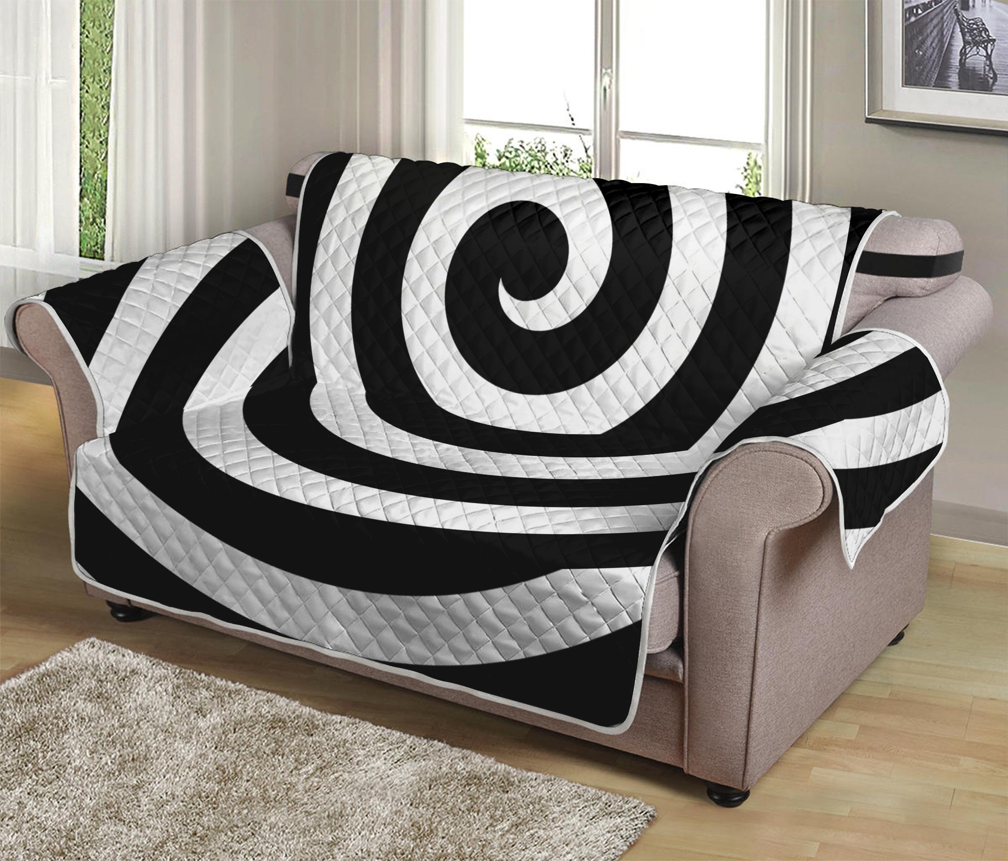 Black And White Swirl Illusion Print Loveseat Protector