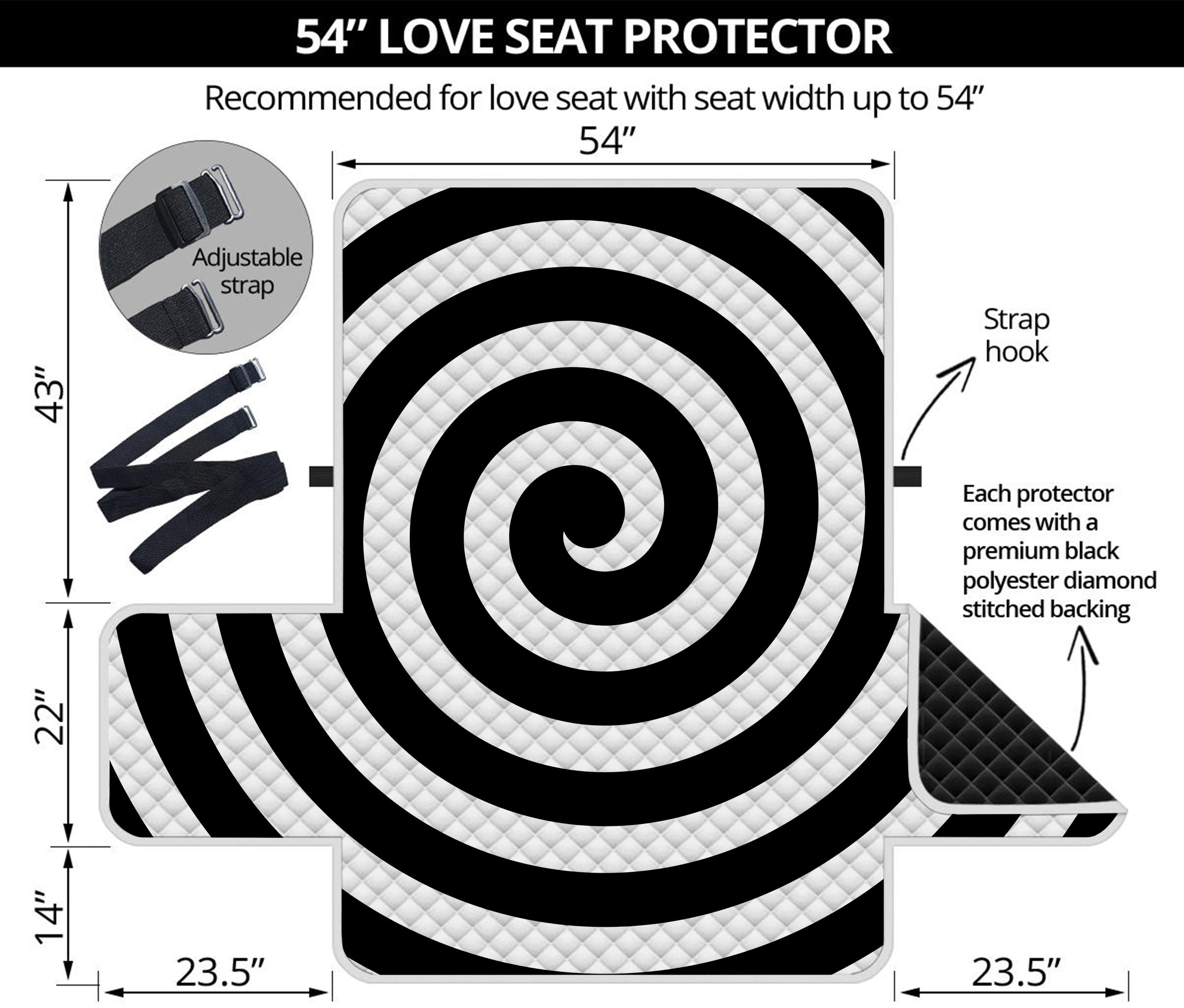 Black And White Swirl Illusion Print Loveseat Protector