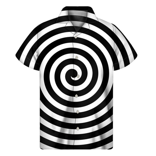 Black And White Swirl Illusion Print Men's Short Sleeve Shirt