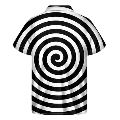 Black And White Swirl Illusion Print Men's Short Sleeve Shirt