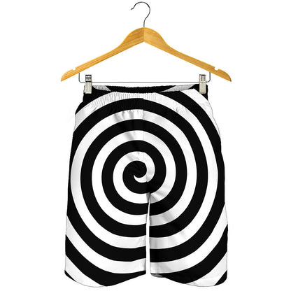 Black And White Swirl Illusion Print Men's Shorts