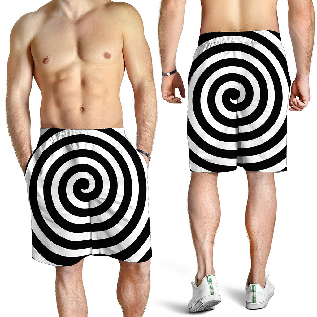 Black And White Swirl Illusion Print Men's Shorts