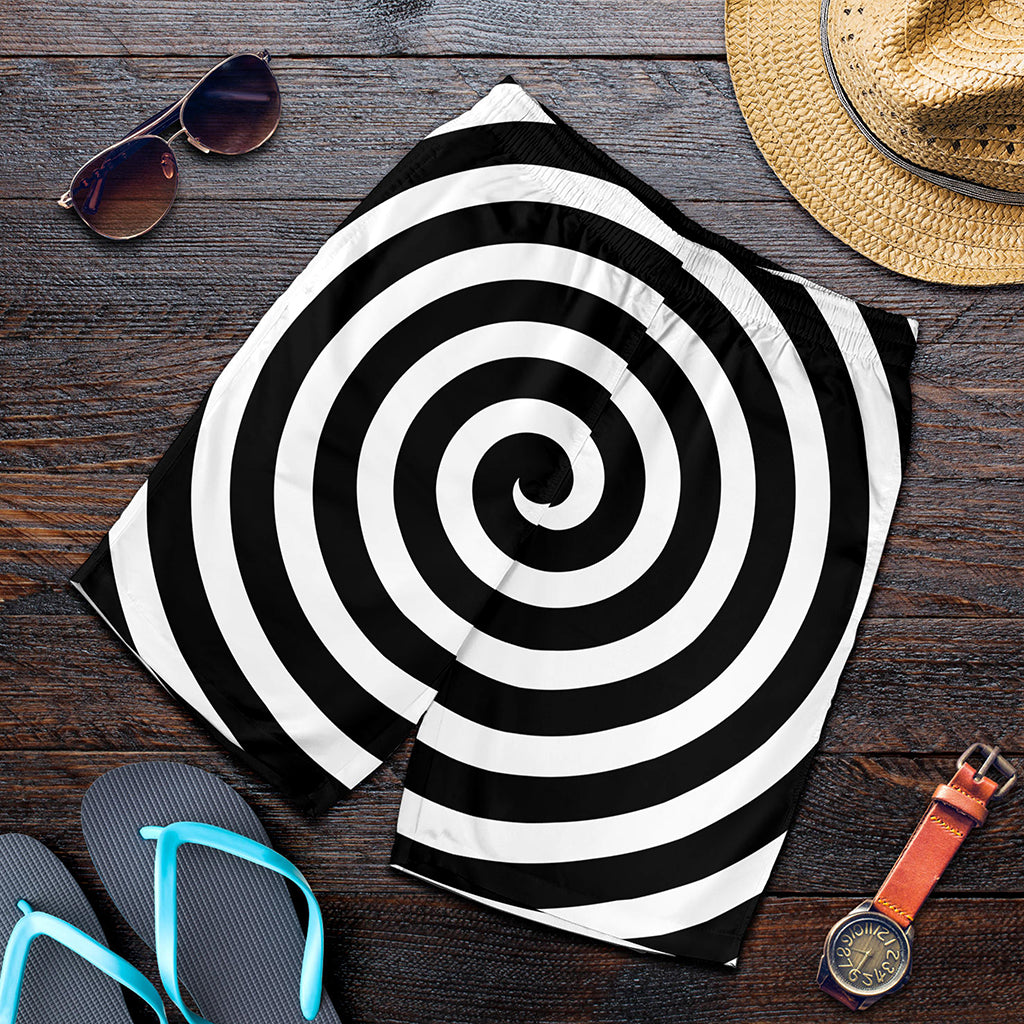 Black And White Swirl Illusion Print Men's Shorts