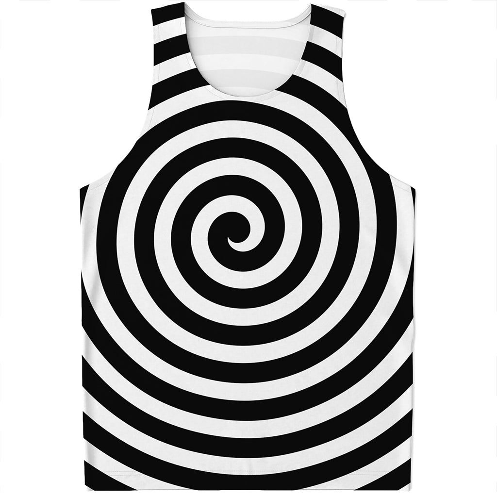 Black And White Swirl Illusion Print Men's Tank Top