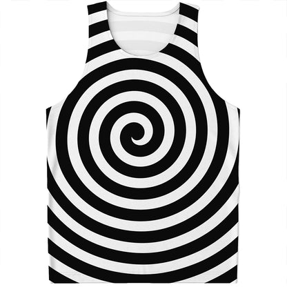 Black And White Swirl Illusion Print Men's Tank Top