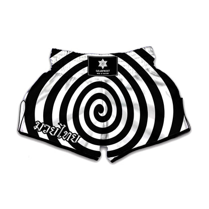 Black And White Swirl Illusion Print Muay Thai Boxing Shorts