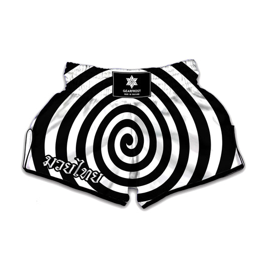 Black And White Swirl Illusion Print Muay Thai Boxing Shorts