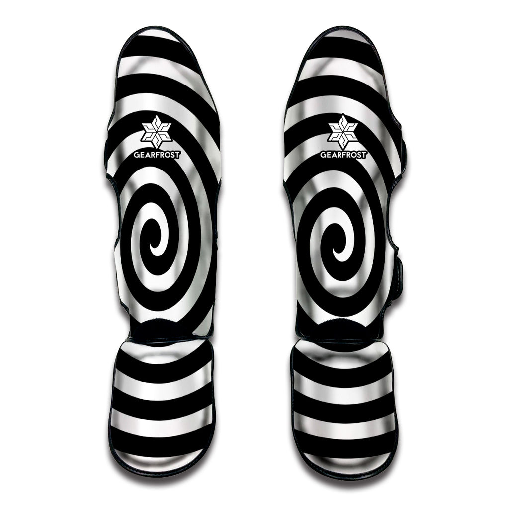 Black And White Swirl Illusion Print Muay Thai Shin Guard