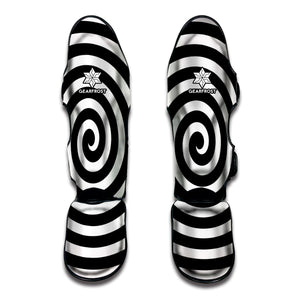 Black And White Swirl Illusion Print Muay Thai Shin Guard