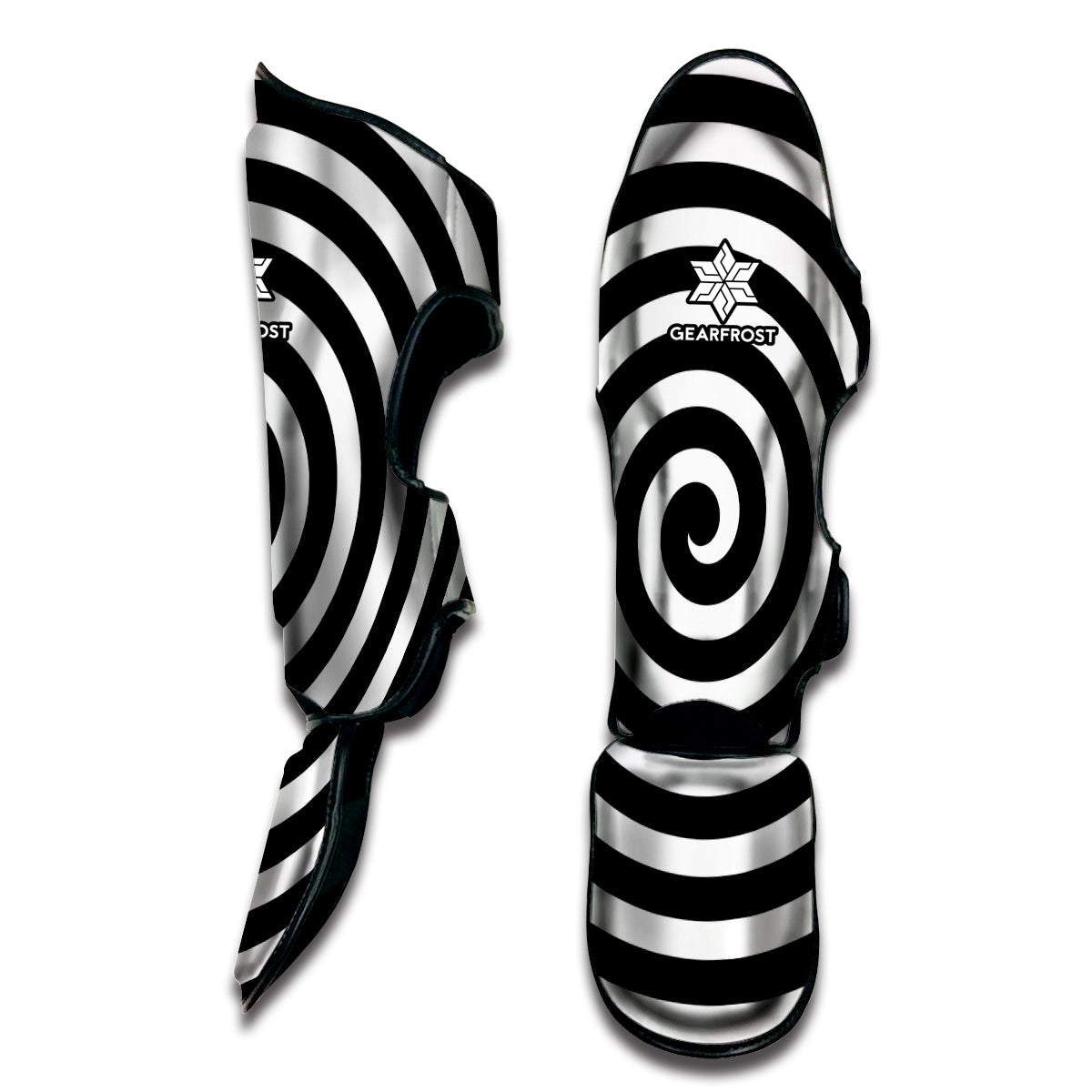 Black And White Swirl Illusion Print Muay Thai Shin Guard