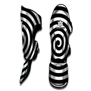 Black And White Swirl Illusion Print Muay Thai Shin Guard