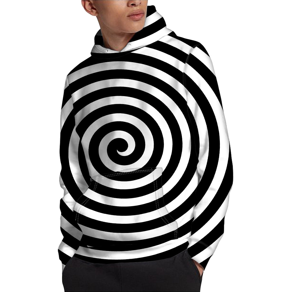 Black And White Swirl Illusion Print Pullover Hoodie