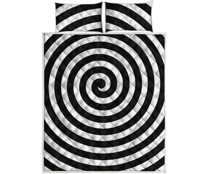 Black And White Swirl Illusion Print Quilt Bed Set