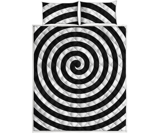 Black And White Swirl Illusion Print Quilt Bed Set