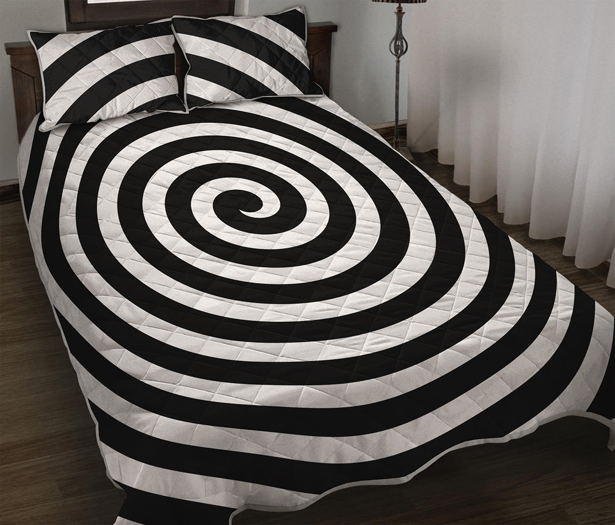Black And White Swirl Illusion Print Quilt Bed Set