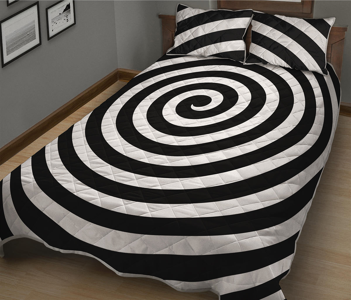Black And White Swirl Illusion Print Quilt Bed Set