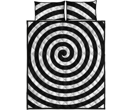 Black And White Swirl Illusion Print Quilt Bed Set