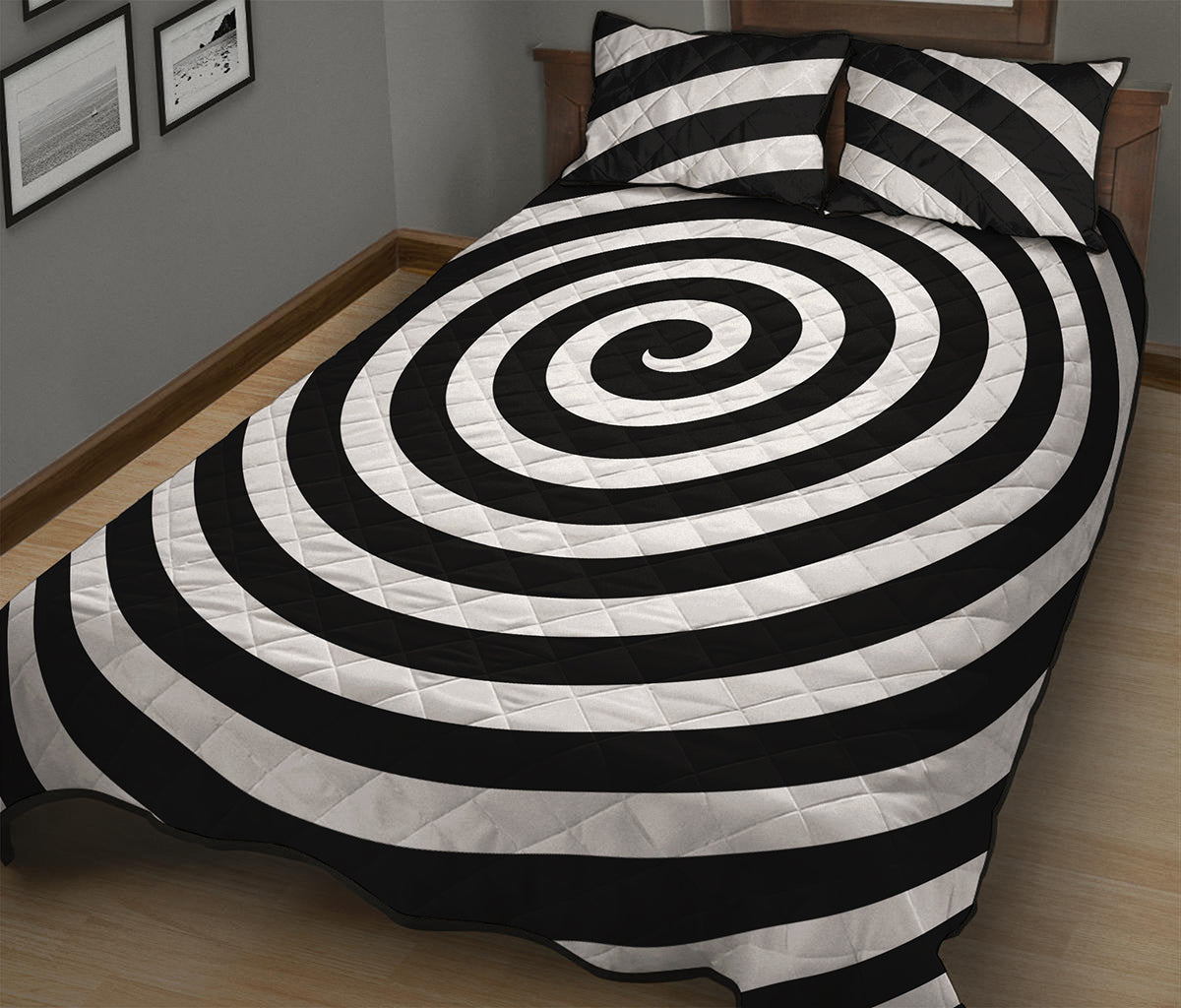Black And White Swirl Illusion Print Quilt Bed Set