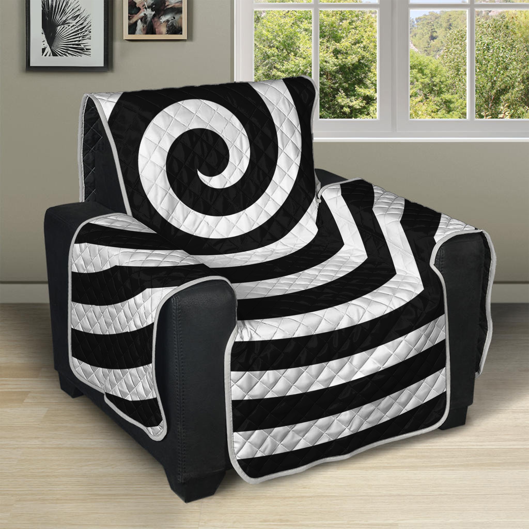 Black And White Swirl Illusion Print Recliner Protector